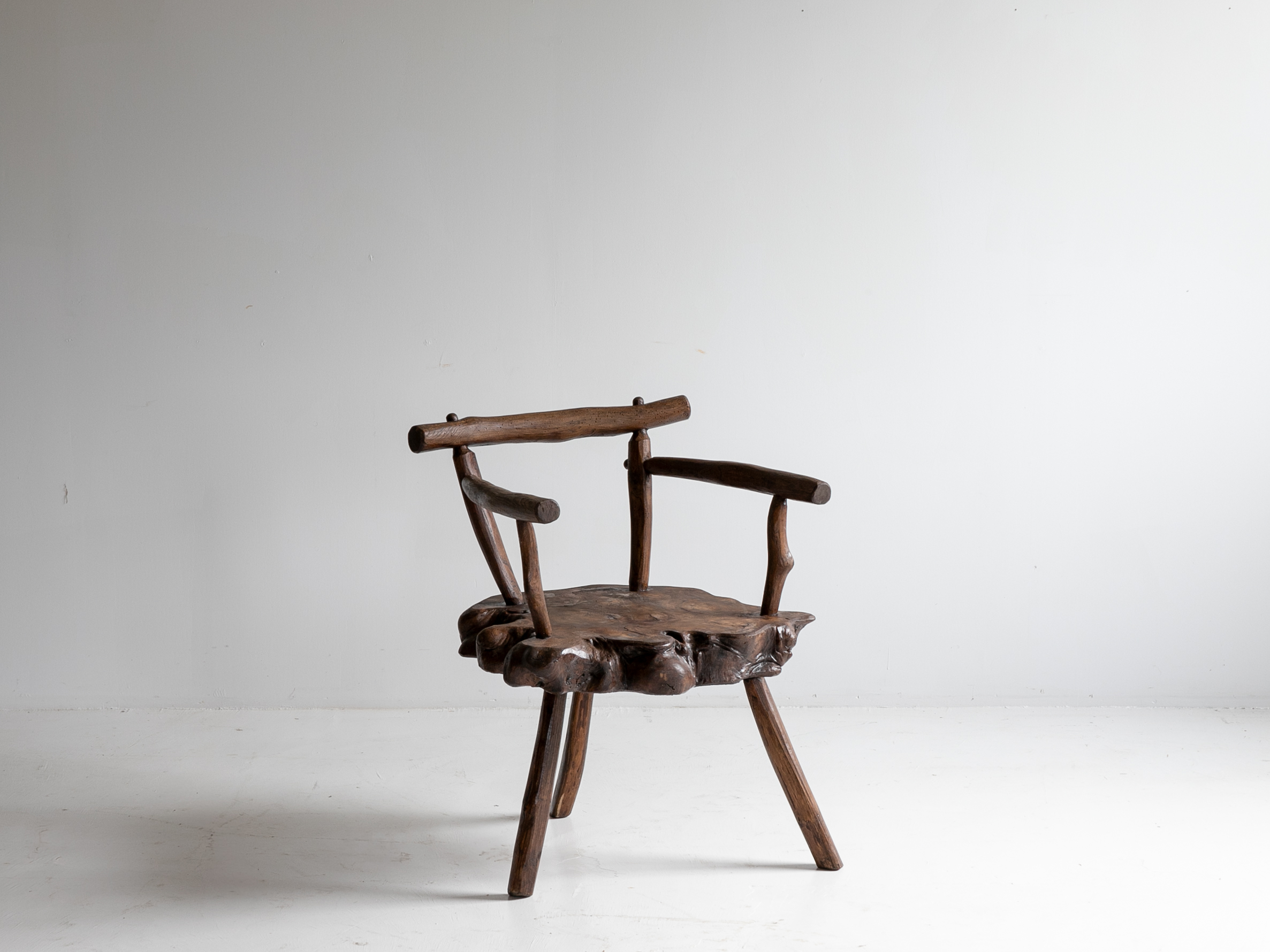 Wooden primitive tripod chair from France