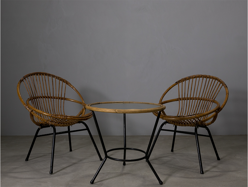 Vintage Rohé Rattan Table l ラタンテーブル
